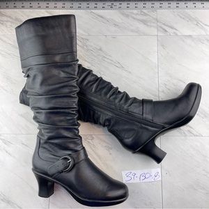 •Dansko Brinkley Womens 39 (8.5-9) Boot Black Nappa Ruched Leather Knee High